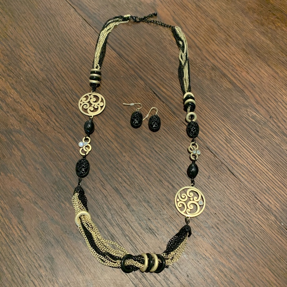 Black & Gold Matching Necklace and Earring Set